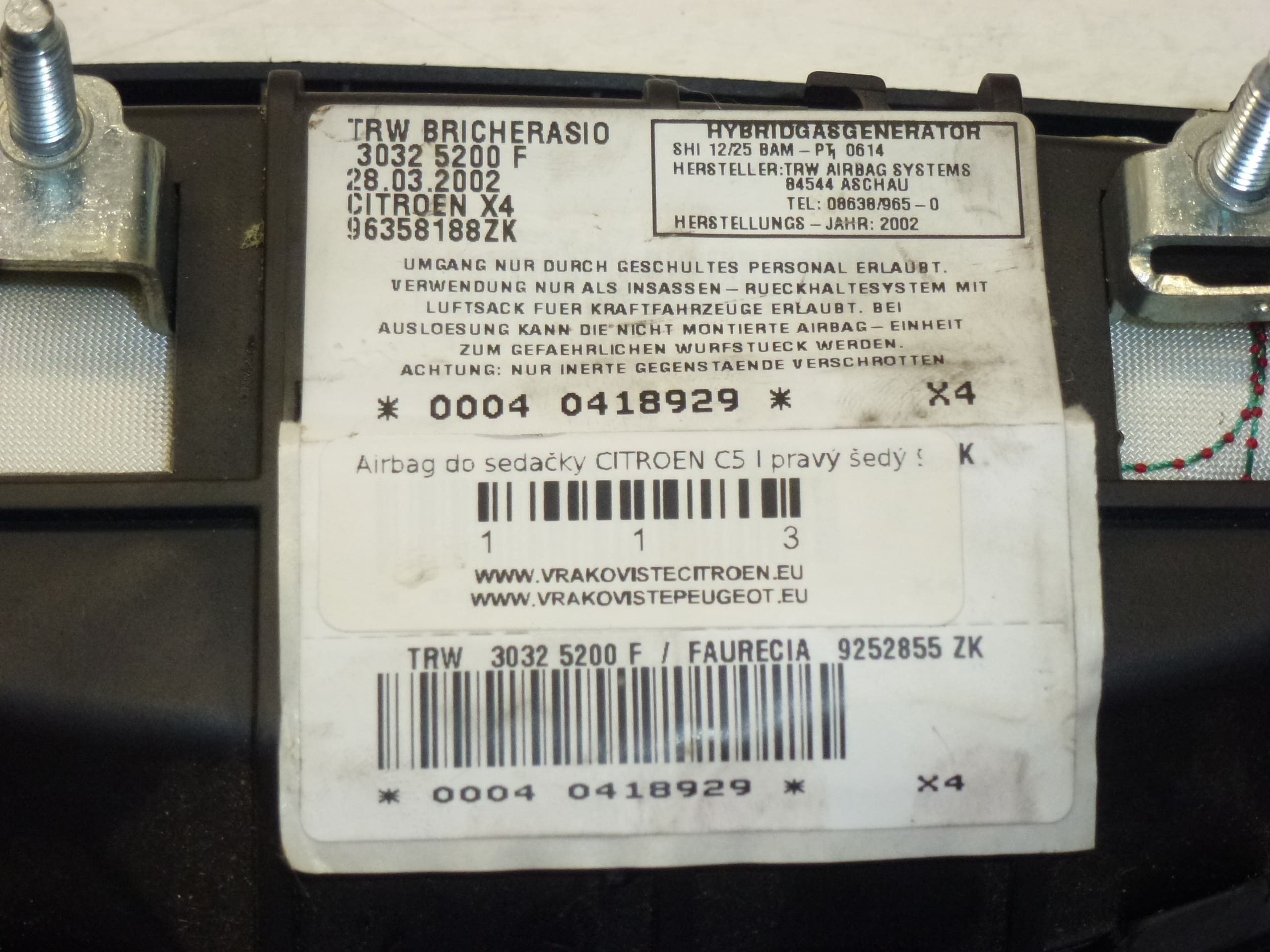 Kuskin ilmatyyny Citroën C5 96358188ZK 96391352ZK 8216K3 - Image 2